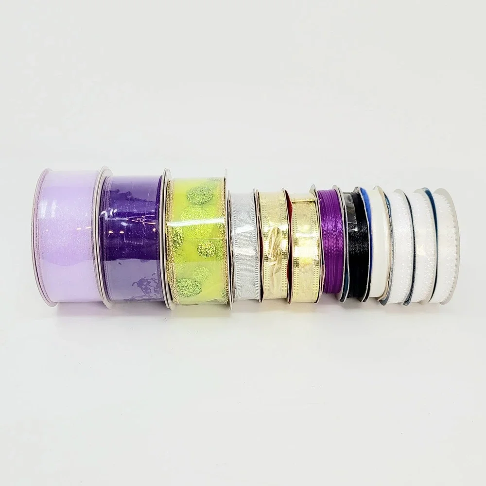 Unbranded Assorted Decorative Ribbon Lot 12 Spools Multi-Color Mixed Sizes Good
